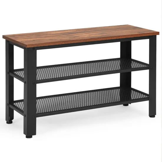 3-Tier Shoe Rack Industrial Shoe Bench with Storage Shelves Black {5}