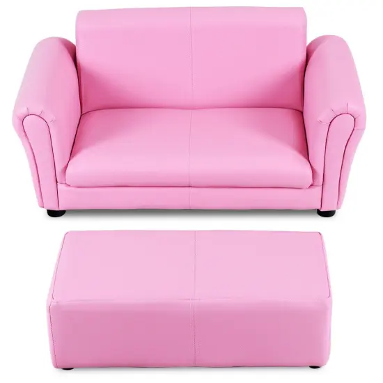 Soft Kids Double Sofa with Ottoman Pink {1}