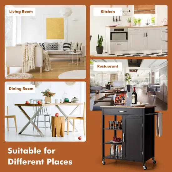 Mobile Kitchen Island Cart with Rubber Wood Top Brown {5}