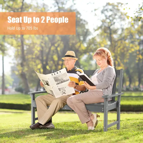 52 Inch All-Weather HDPE Outdoor Bench with Backrest and Armrests-Grey {5}