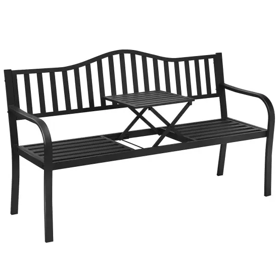 Patio Garden Bench Steel Frame with Adjustable Center Table {1}