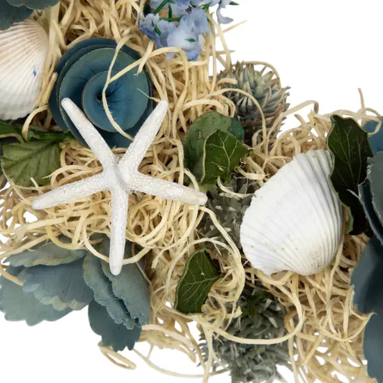 Northlight Floral Starfish and Seashells Artificial Wreath - 12" Blue {6}