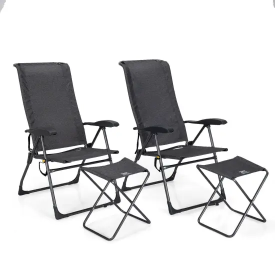 4 Pieces Patio Adjustable Back Folding Dining Chair Ottoman Set Grey {3}