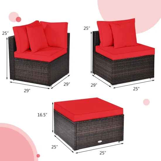4 Pieces Ottoman Garden Patio Rattan Wicker Furniture Set with Cushion Red {4}