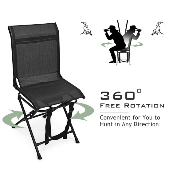 Foldable 360-Degree Swivel Chair with Iron Frame for All-weather Outdoor Black {6}