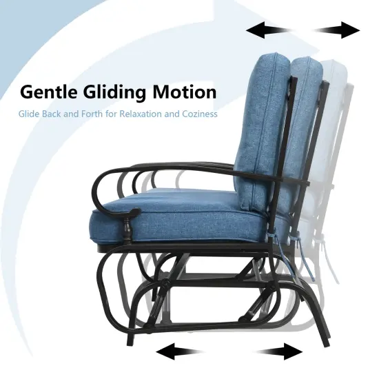 2 Seats Outdoor Swing Glider Chair with Comfortable Cushions Blue {5}