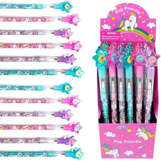 TINYMILLS 24 Pcs Unicorn Stackable Push Pencil Assortment with Eraser {1}