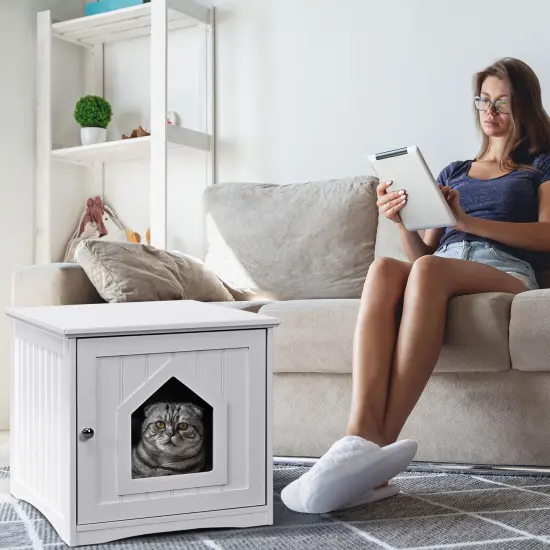 Sidetable Nightstand Weatherproof Multi-function Cat House White {6}