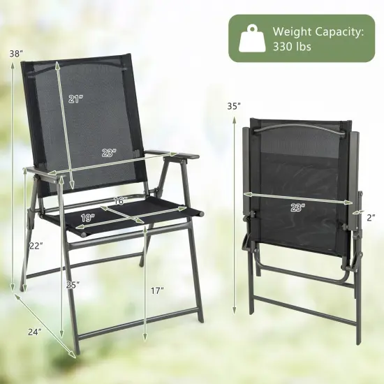 2 Pieces Patio Folding Chairs with Armrests for Deck Garden Yard {4}