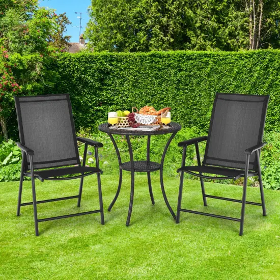 Set of 2 Outdoor Patio Folding Chairs with with 2 Ergonomic Armrests and Iron Frame Black {6}