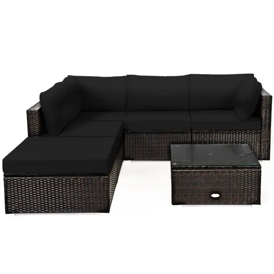 6 Pieces Outdoor Patio Rattan Sectional Sofa Set With Coffee Table Black {3}