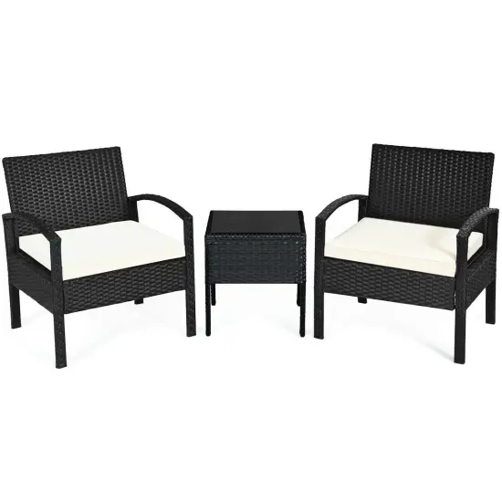 3 Pieces Outdoor Rattan Patio Conversation Set with Seat Cushions Turquoise {7}