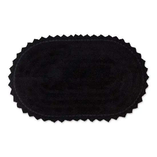 Contemporary Home Living 21" x 21" Solid Black Oval Home Accessories Large Crochet Reversible Bath Mat {1}
