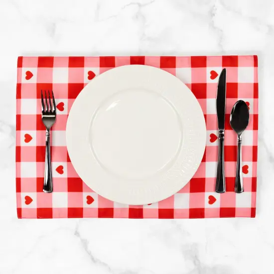 Northlight Checkered Hearts Valentine's Day Placemats - 18" - Set of 4 Red {3}