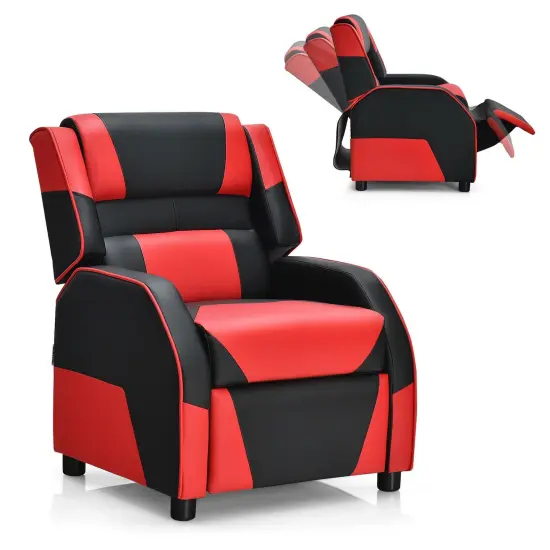 Kids Youth PU Leather Gaming Sofa Recliner with Headrest and Footrest Red {4}