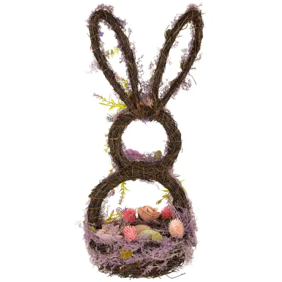 Northlight Floral Grapevine Bunny Shaped Easter Basket Decoration - 21" Purple {7}