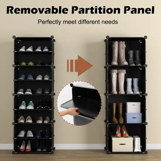 12-Cube 48 Pairs Portable Shoe Shelves with Hook-Black {6}