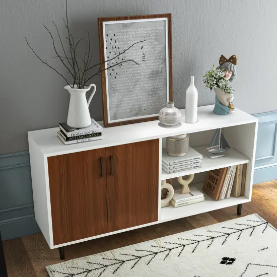 Modern Buffet Sideboard with 2 Doors and Open Compartments-Walnut {6}
