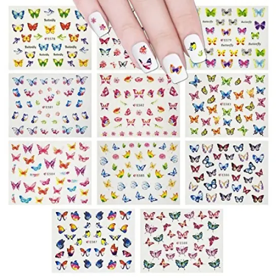 Wrapables Colorful Butterfly Nail Stickers 3D Butterfly Nail Art (330+ Nail Stickers/11 sheets) {1}