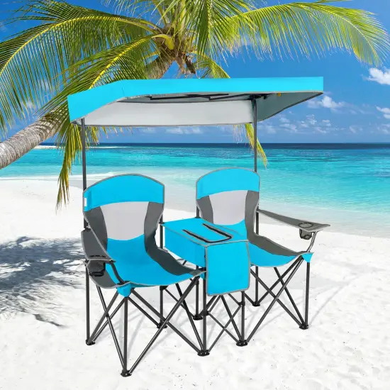 Portable Folding Camping Canopy Chairs with Cup Holder Blue {5}