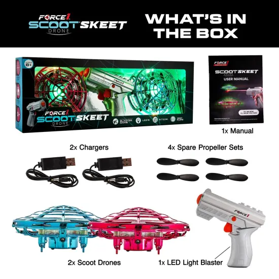 Force1 Scoot Skeet Drone Electronic Shooting Game For Kids and Adults- Pink/Blue {6}