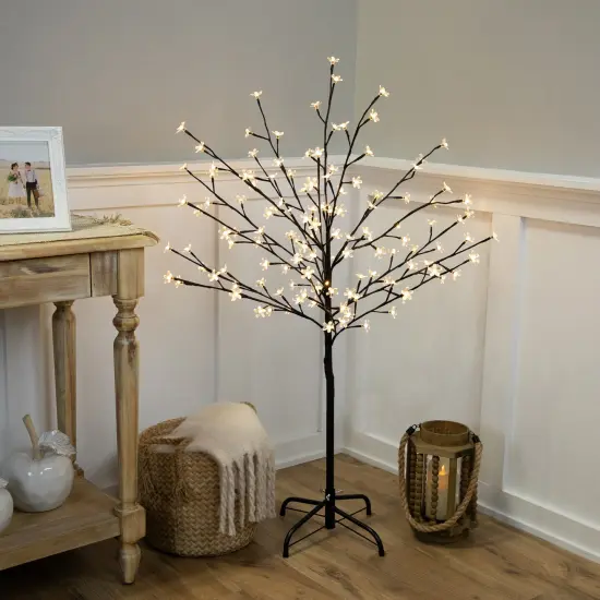 Northlight 4' LED Lighted Sakura Cherry Blossom Artificial Flower Tree - Warm White Lights {3}