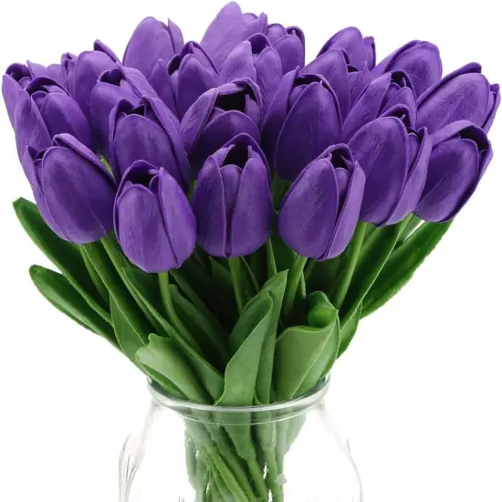 24 Pcs Real Touch Artificial Tulips for All Occasions Purple {1}
