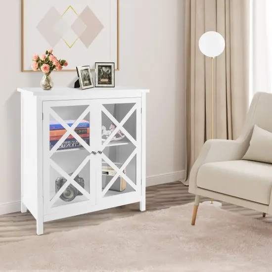 Freestanding Kitchen Buffet Cabinet with Glass Doors and Adjustable Shelf White {1}