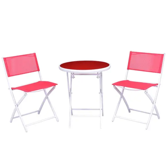 3 Pieces Patio Folding Bistro Set for Balcony or Outdoor Space Red {1}