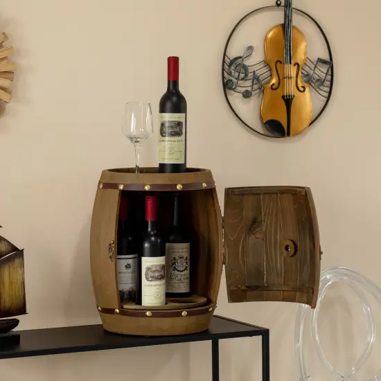 Vintage Wooden Barrel Shaped Wine Holder with a rotating turntable that allows easy access to your wine for Dining Room, Entryway, or Kitchen {2}