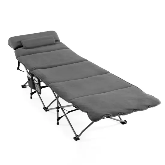 Folding Retractable Travel Camping Cot with Mattress and Carry Bag Grey {1}