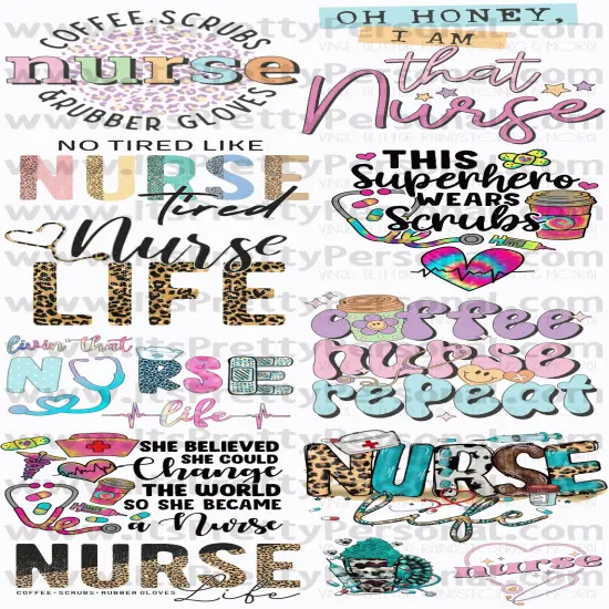 DESIGN #10- Nurse DTF Gang Sheet 22"x48" (Fabric Transfers) {1}