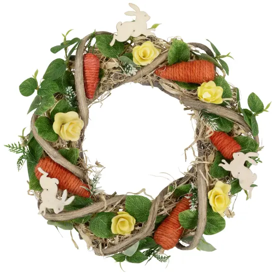 Northlight Bunnies and Carrots Artificial Easter Twig Wreath - 12" Green {1}