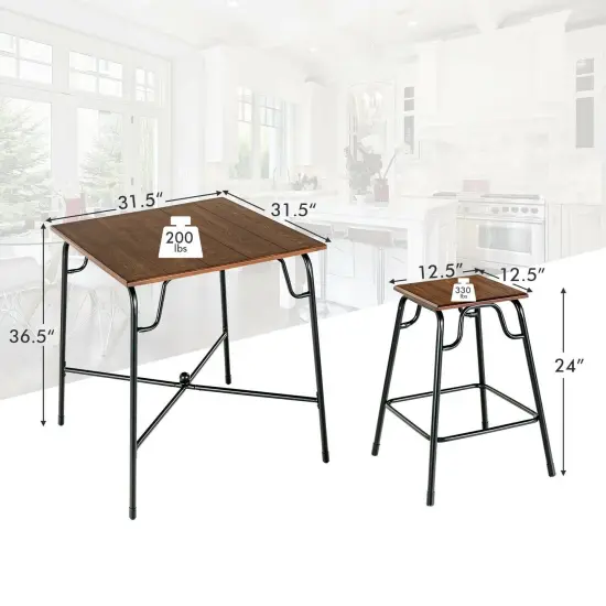 5 Pieces Bar Table Set with 4 Counter Height Backless Stools-Rustic Brown {5}