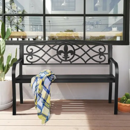 50 Inch Patio Heavy-Duty Metal Garden Bench {1}