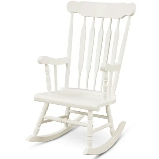 Solid Wood Porch Glossy Finish Rocking Chair White {4}