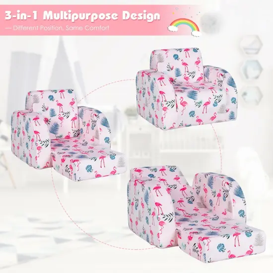 3-in-1 Convertible Kid Sofa Bed Flip-Out Chair Lounger for Toddler Pink {5}