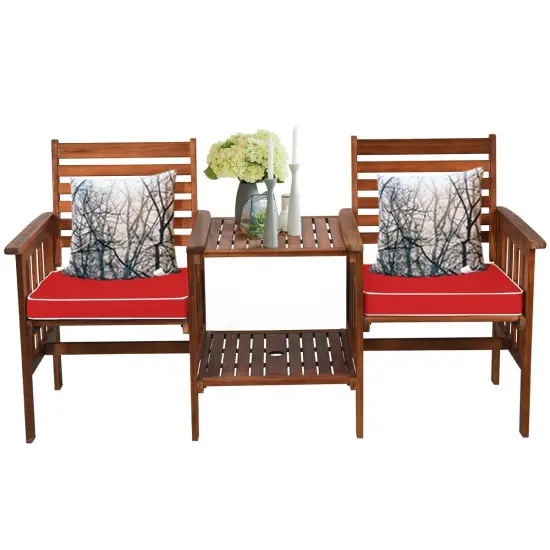 3 pcs Outdoor Patio Table Chairs Set Acacia Wood Loveseat Red {6}