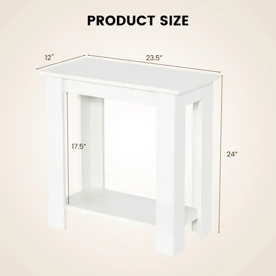 2-Tier Modern Compact End Table with Storage Shelf White {5}