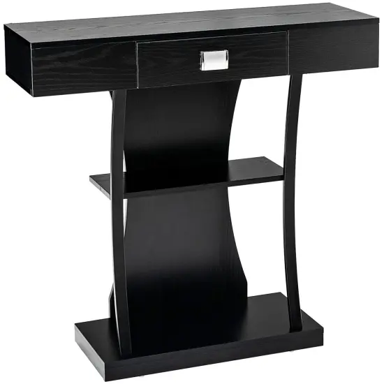 Console Table with Drawer and 2-Tier Shelves for Entryway Living Room Black {3}