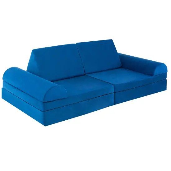 8 Pieces Convertible Kids Sofa Playset with Zipper Blue {3}