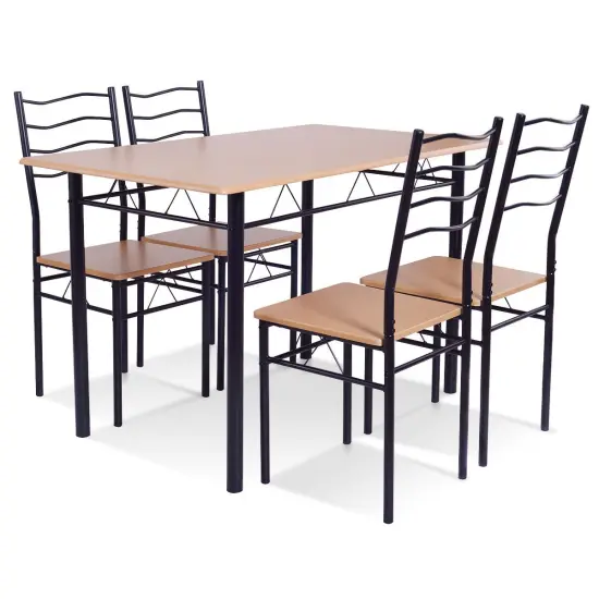 5 pcs Wood Metal Dining Table Set with 4 Chairs Natural {3}