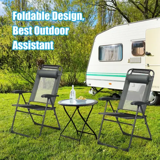 4 Pieces Patio Garden Adjustable Reclining Folding Chairs with Headrest Grey {2}