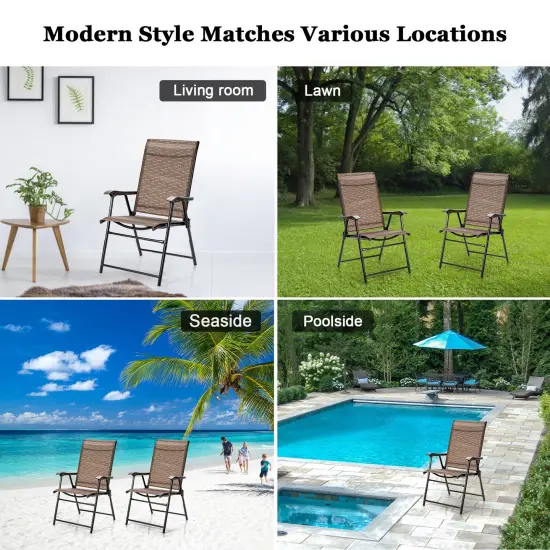2 Pieces Outdoor Patio Folding Chair with Armrest for Camping Garden {3}