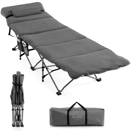 Folding Retractable Travel Camping Cot with Mattress and Carry Bag Grey {4}