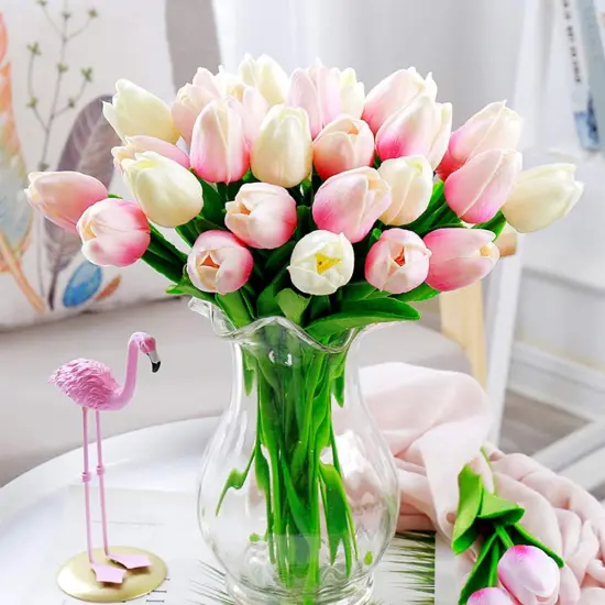 24 Pcs Real Touch Artificial Tulips for All Occasions Light pink {3}