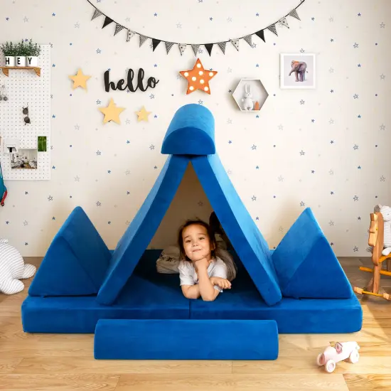 8 Pieces Convertible Kids Sofa Playset with Zipper Blue {6}