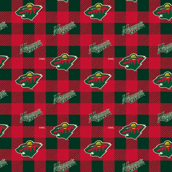 Sykel Enterprises NHL Team Fleece Blanket Fabric-Minnesota Wild Buffalo Plaid Fleece Fabric {1}
