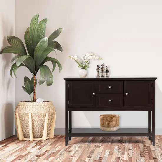 Wooden Sideboard Buffet Console Table with Drawers and Storage Brown {6}