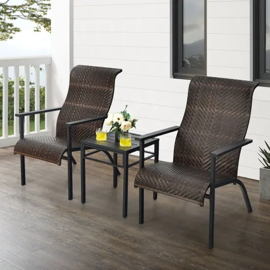 3 Pieces Patio Rattan Bistro Set with High Backrest and Armrest Brown {6}